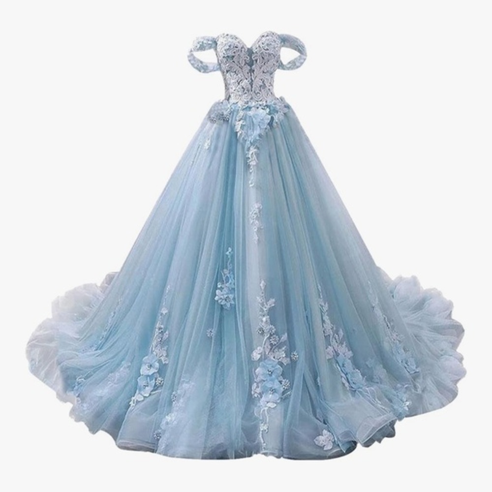 Ballroom Gown Off-The-Shoulder Sleeveless Applique Sweep/Brush Train Quinceañera